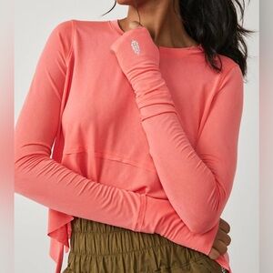 Free People Breezy Tempo Long Sleeve Tee In Coral Sun